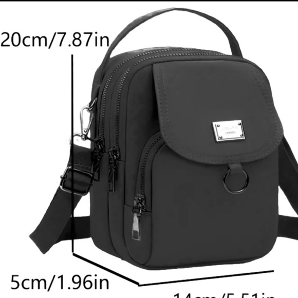 Lightweight Black Nylon Crossbody Bag with Multiple Zippered Compartments NWOT - Picture 7 of 11